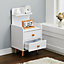 White Wooden Bedside Table Nightstand with 2 Drawer and Storage Shelf
