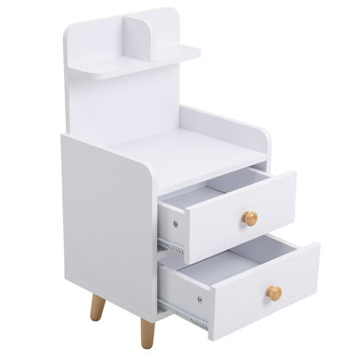 White Wooden Bedside Table Nightstand with 2 Drawer and Storage Shelf