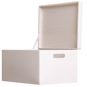 White Wooden Box With Lid (40x30x24cm) - Versatile Toy Box Organizer or Memory Box Storage Unit - Multi-Purpose Wooden Storage Box