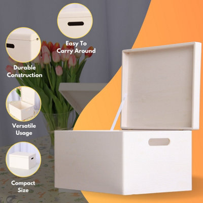White Wooden Box With Lid (40x30x24cm) - Versatile Toy Box Organizer or Memory Box Storage Unit - Multi-Purpose Wooden Storage Box