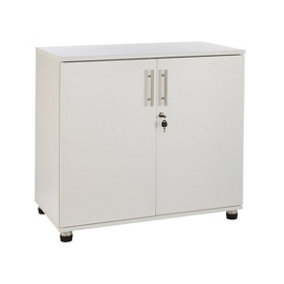 White wooden Filing cabinet with 1 shelf - 2 Door Lockable Filing Cabinet - Short wood Office Storage Cupboard Organiser