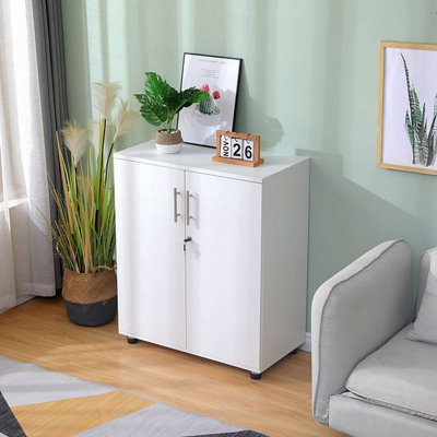 White wooden Filing cabinet with 2 shelves 2 Door Lockable Filing Cabinet Short wood Office Storage