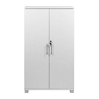 White wooden Filing cabinet with 2 shelves - 2 Door Lockable Filing Cabinet - Tall Office Storage Cupboard Organiser