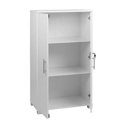 White wooden Filing cabinet with 2 shelves - 2 Door Lockable Filing Cabinet - Tall Office Storage Cupboard Organiser