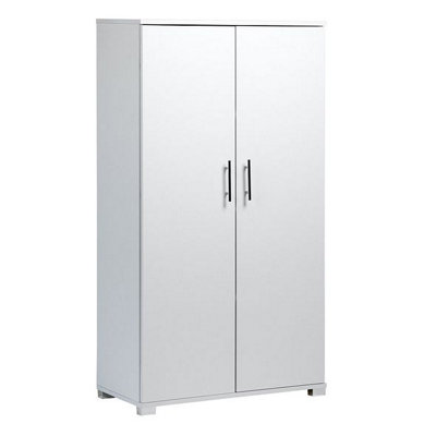 White wooden Filing cabinet with 3 shelves - 2 Door Lockable Filing Cabinet - Tall wood Office Storage Cupboard Organiser