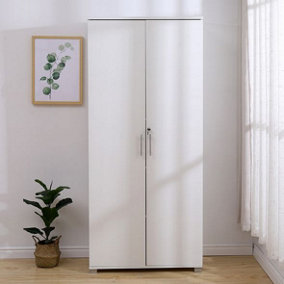 White wooden Filing cabinet with 4 shelves - 2 Door Lockable Filing Cabinet - Tall wood Office Storage Cupboard Organiser