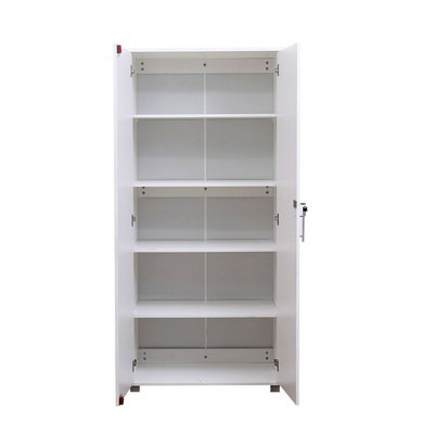 White wooden Filing cabinet with 4 shelves - 2 Door Lockable Filing Cabinet - Tall wood Office Storage Cupboard Organiser