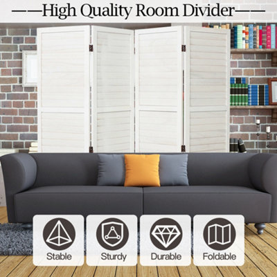 White Wooden Folding 4 Panel Wall Privacy Screen Protector Room Divider Indoor H 170cm x L 160cm
