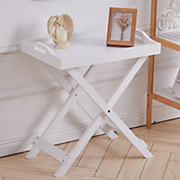 White Wooden Folding Dining Table Modern Side End Small Snack Table Outdoor Furniture