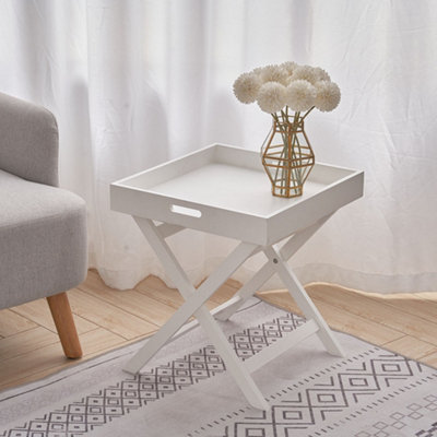 White Wooden Folding Dining Table Modern Side End Small Snack Table
