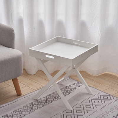 White Wooden Folding Dining Table Modern Side End Small Snack Table