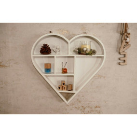 White Wooden Heart Shaped Hanging Shelf