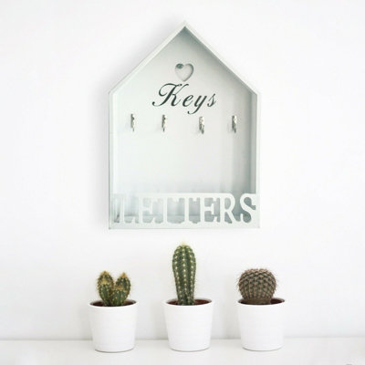 White Wooden Letter Rack Key Holder