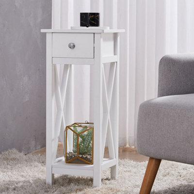 White Wooden One Drawer Bedside Table for Living Room 27cm W x 27cm D x 66cm H