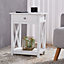 White Wooden One Drawer Bedside Table for Living Room 40cm W x 30cm D x 55.5cm H