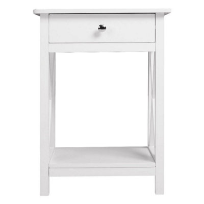 White Wooden One Drawer Bedside Table for Living Room 40cm W x 30cm D x 55.5cm H