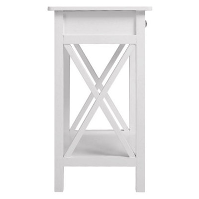 White Wooden One Drawer Bedside Table for Living Room 40cm W x 30cm D x 55.5cm H