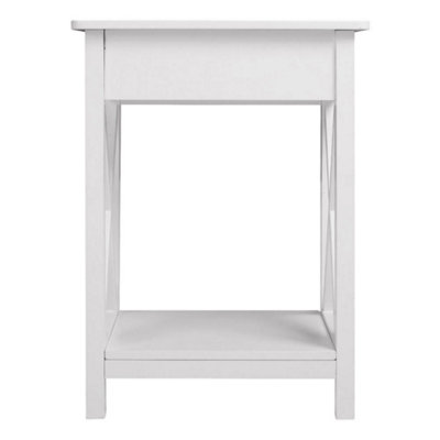 White Wooden One Drawer Bedside Table for Living Room 40cm W x 30cm D x 55.5cm H