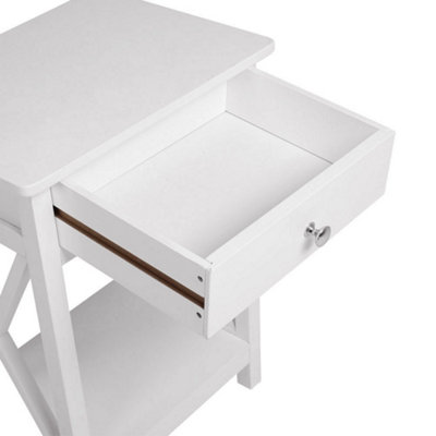 White Wooden One Drawer Bedside Table for Living Room 40cm W x 30cm D x 55.5cm H