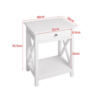 White Wooden One Drawer Bedside Table for Living Room 40cm W x 30cm D x 55.5cm H