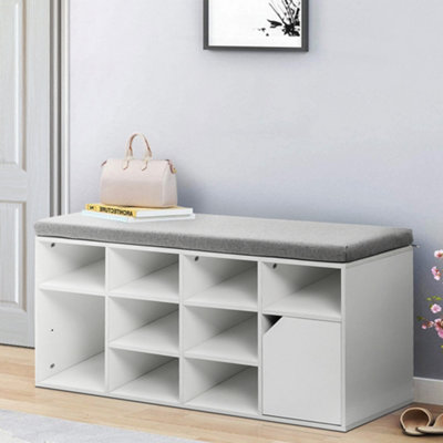 White Wooden Shoe Bench Shoe Storage Organizer Shoe Cabinet with Seat Padded