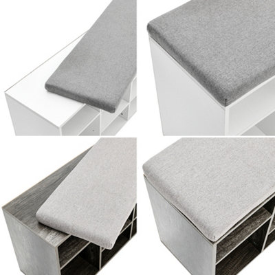 White Wooden Shoe Bench Shoe Storage Organizer Shoe Cabinet with Seat Padded - 3