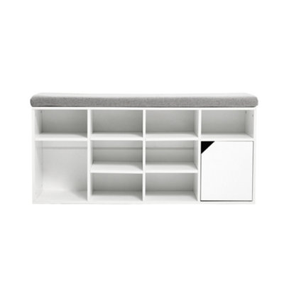 White Wooden Shoe Bench Shoe Storage Organizer Shoe Cabinet with Seat Padded - 4