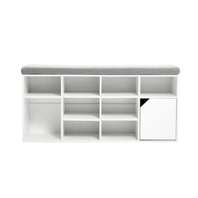 White Wooden Shoe Bench Shoe Storage Organizer Shoe Cabinet with Seat Padded