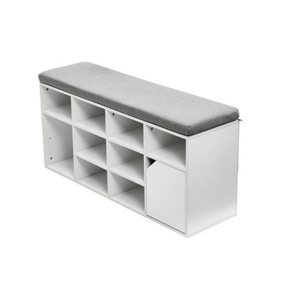 White Wooden Shoe Bench Shoe Storage Organizer Shoe Cabinet with Seat Padded - 5