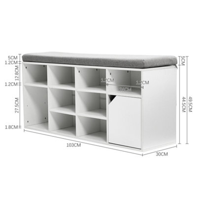 White Wooden Shoe Bench Shoe Storage Organizer Shoe Cabinet with Seat Padded - 6