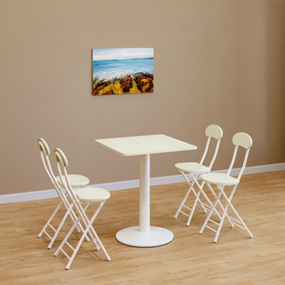 White Wooden Square Coffee Table Dining Table with Metal Base 600