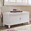 White Wooden Storage Ottoman Bench Hallway Entryway Bench Toy Storage Box Shoe Cabinet with Linen Cushion