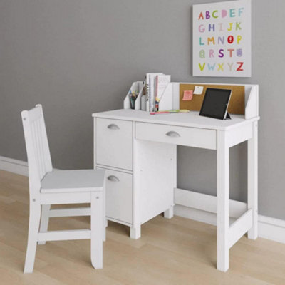 White Wooden Study Desk with Chair Kids & Teen Writing Table with ...