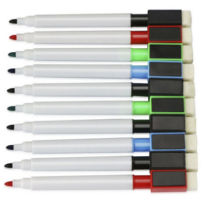 Whiteboard Marker Pens Pack of 10 - Assorted Colours with Magnetic Lids ...
