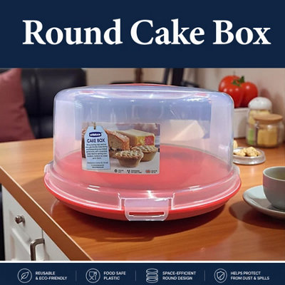 Whitefurze 30cm Round Plastic Cake Box Red/Clear Airtight Container ...