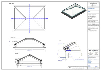Whitesales, em.glaze Skyvu Lantern GREY With Blue Tint Glass, 1500mm x 2000mm (3-5 day UK wide delivery)(81.0033)