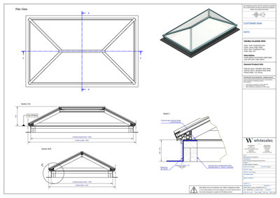 Whitesales, em.glaze Skyvu Lantern WHITE With Blue Tint Glass, 1500mm x 2500mm (3-5 day UK wide delivery)(81.0036)