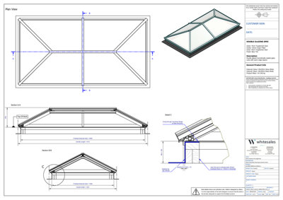 Whitesales, em.glaze Skyvu Lantern WHITE With Blue Tint Glass, 1500mm x 3000mm (3-5 day UK wide delivery)(81.0040)