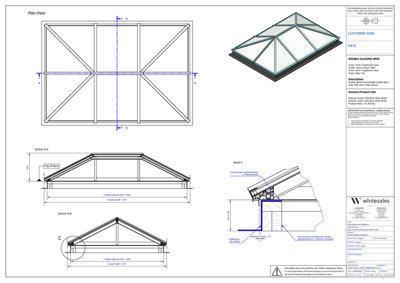 Whitesales, em.glaze Skyvu Lantern WHITE With Blue Tint Glass, 2000mm x 3000mm (3-5 day UK wide delivery)(81.0044)