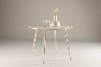 Whitewash Plaza 100cm Round Dining Table with Steel Natural Look Legs