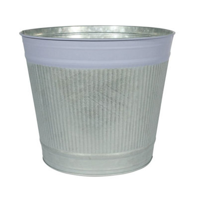 Whitewash Zinc Bucket with Lilac Band. H20.5 cm