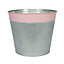 Whitewash Zinc Bucket with Pink Band. H20.5 cm