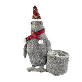 Whitewashed Penguin Planter With Hat & Scarf Christmas Decoration