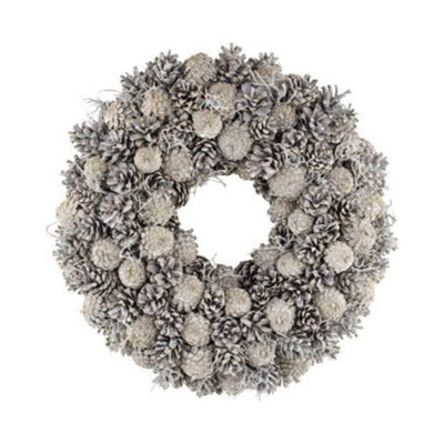 Whitewashed Wreath with Pinus Sylvestris Pine Cones 30cm x 30cm