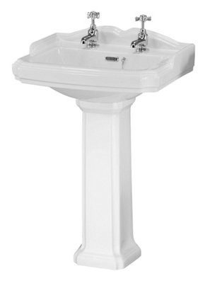 Whitgreave Traditional Bathroom Two Tap Hole Basin with Full Pedestal - 590mm