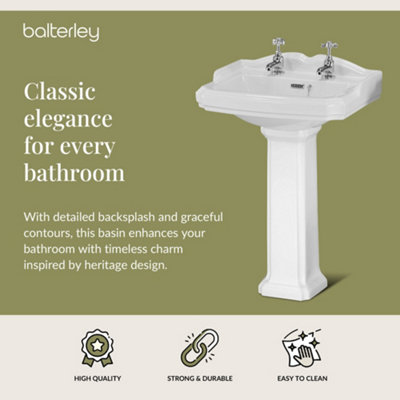 Whitgreave Traditional Bathroom Two Tap Hole Basin with Full Pedestal - 590mm