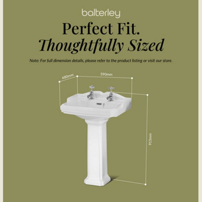 Whitgreave Traditional Bathroom Two Tap Hole Basin with Full Pedestal - 590mm