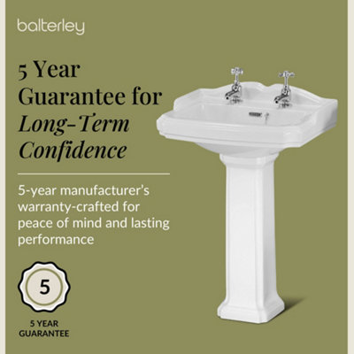 Whitgreave Traditional Bathroom Two Tap Hole Basin with Full Pedestal - 590mm
