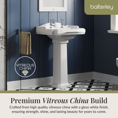 Whitgreave Traditional Bathroom Two Tap Hole Basin with Full Pedestal - 590mm