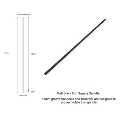 Whittington Black Metal 13mm Plain Square Spindle - 15 Pack Traditional ...